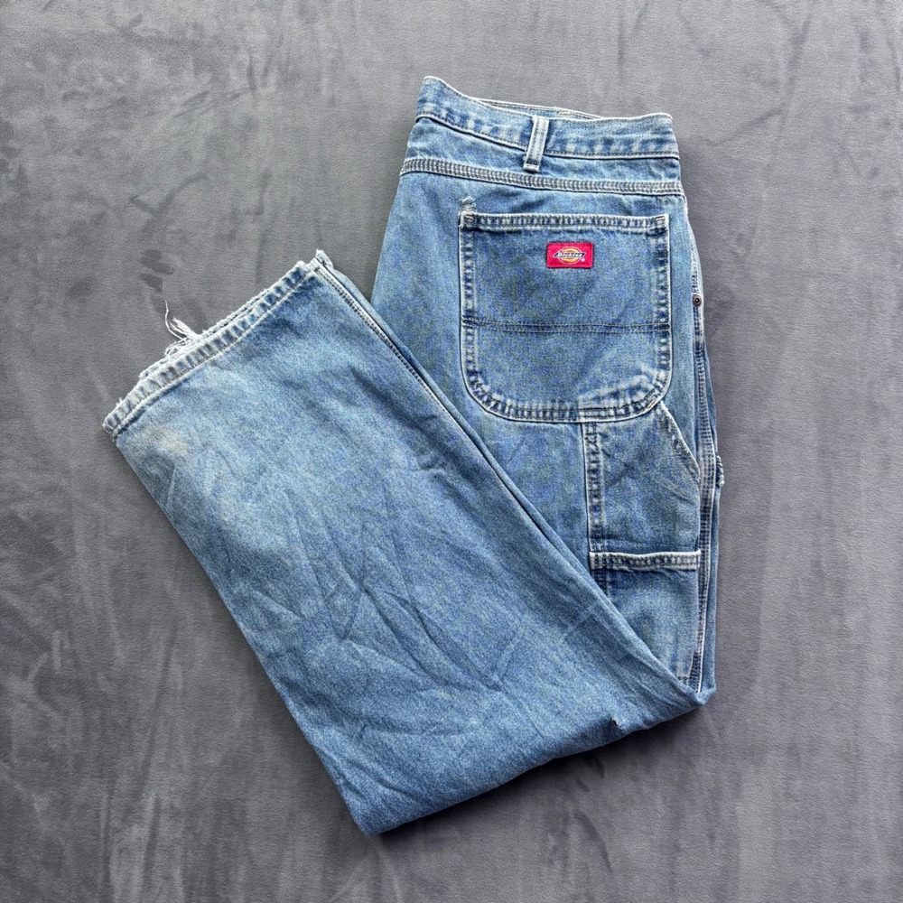 Dickies Carpenter Jeans Mens 38x29 Light Wash Denim Utility Workwear Distressed